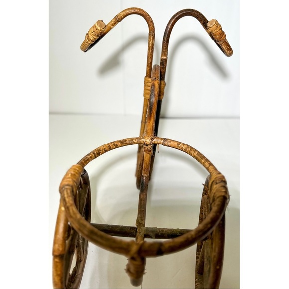 Vintage 70’s Bohemian Rattan Bamboo Bicycle Planter - Picture 10 of 12